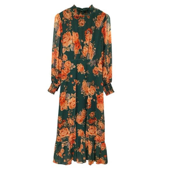 BALTIC BORN LUCIANA GREEN FLORAL HIGH NECK SHEER SLEEVE MAXI DRESS SZ XL - Picture 4 of 11